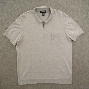 Express Polo Shirt Mens Extra Large Gray Short Sleeve Band Waist 1/4 Zip
